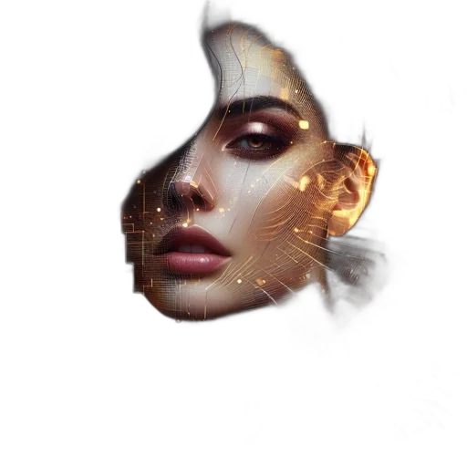 face, mask, crown, hair, photorealistic, concept art, fantasy art, cyberpunk transparent PNG cut-out