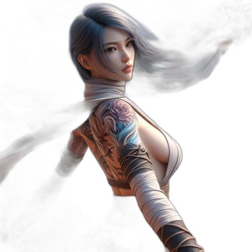 staff, fantasy art, concept art, comic book art, photorealistic, woman, silver, hair transparent PNG cut-out