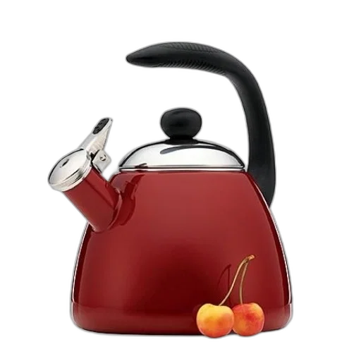 3d render, photorealistic, red, teapot, black, handle, spout, accompanied transparent PNG cut-out