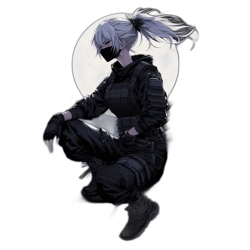 mask, jacket, robot, weapon, cyberpunk, concept art, pixel art, anime transparent PNG cut-out
