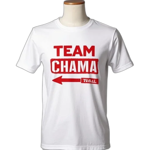 white, t-shirt, text, team, chama, red, arrow, pointing transparent PNG cut-out