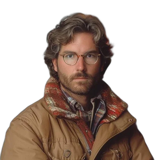 jacket, face, hair, staff, photorealistic, man, beard, glasses transparent PNG cut-out