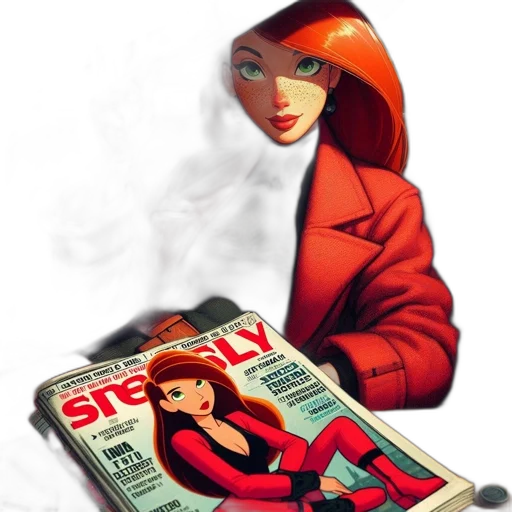 comic book art, concept art, cartoon, 3d render, fire, red, woman, hair transparent PNG cut-out