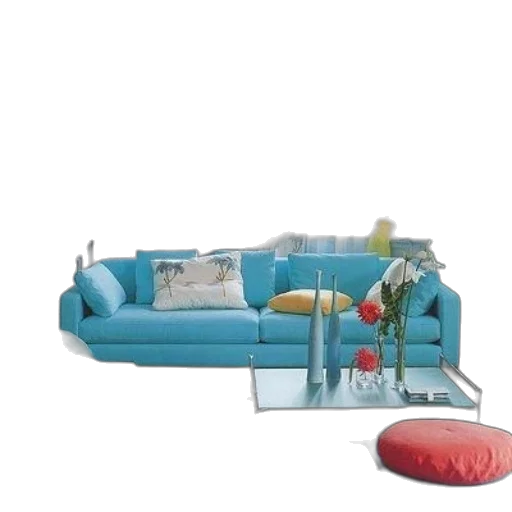 furniture, 3d render, photorealistic, blue, pastel, colorful, modern, living transparent PNG cut-out