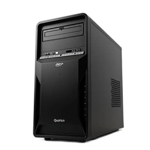 3d render, black, computer, tower, brand, name, quantum, front transparent PNG cut-out