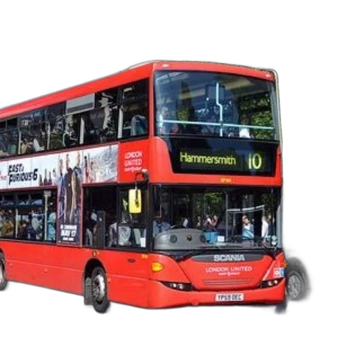 photorealistic, 3d render, concept art, red, double-decker, bus, london, united transparent PNG cut-out