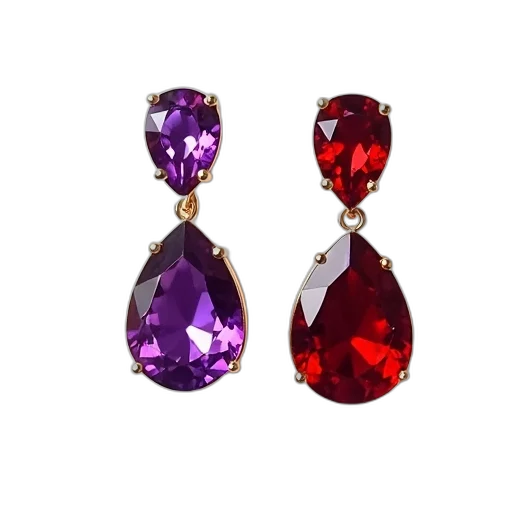 jewelry, crown, pair, earrings, purple, gemstone, red, both transparent PNG cut-out