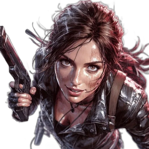 weapon, comic book art, concept art, cyberpunk, photorealistic, woman, striking, blue transparent PNG cut-out