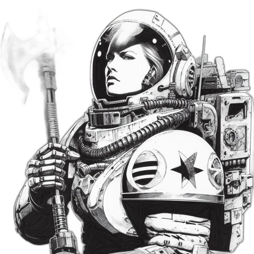 robot, staff, weapon, comic book art, concept art, fantasy art, cyberpunk, outer space transparent PNG cut-out