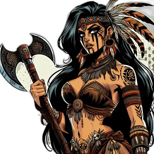 staff, fantasy art, comic book art, concept art, cartoon, tribal, woman, weapon transparent PNG cut-out