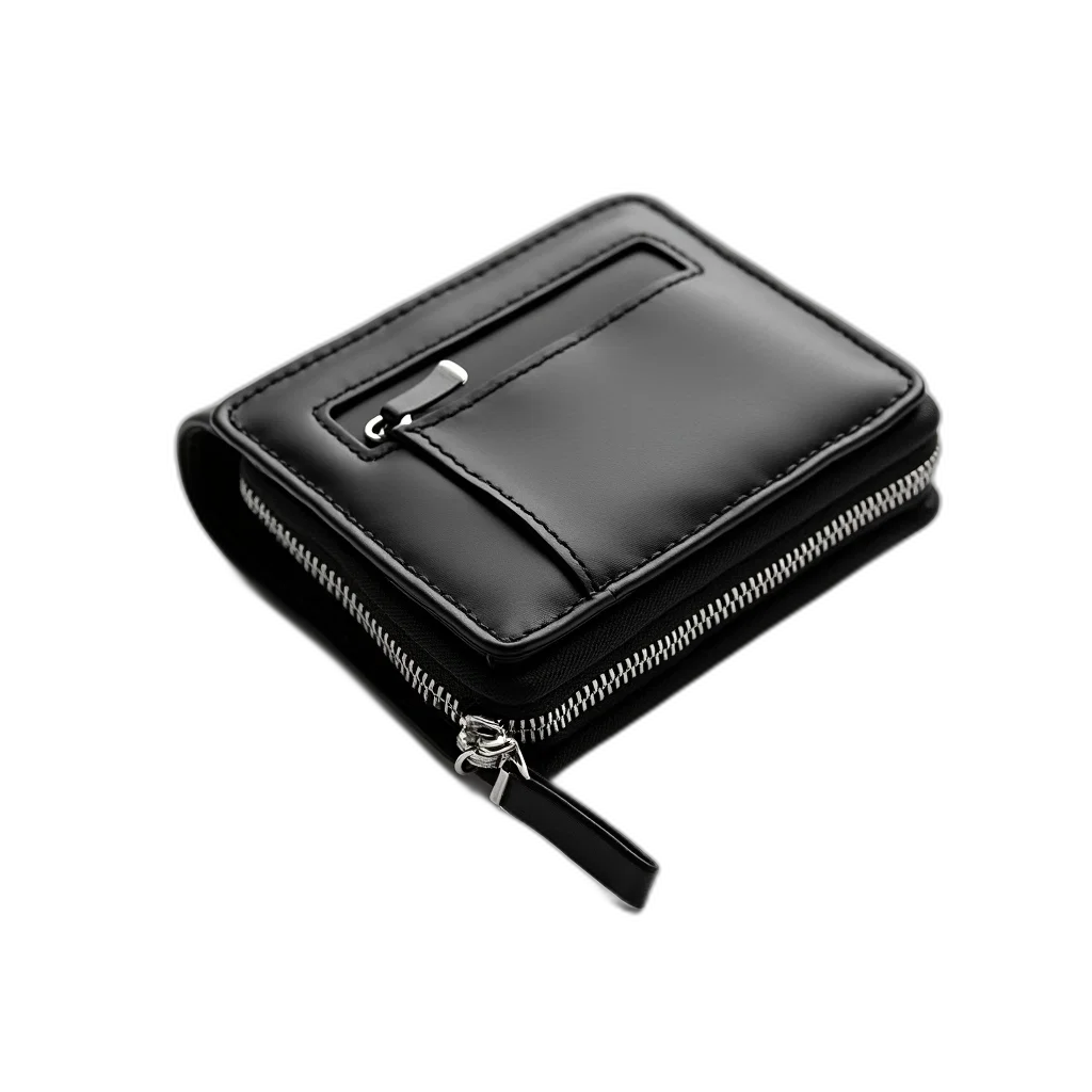jewelry, 3d render, photorealistic, monochrome, black, leather, wallet, silver transparent PNG cut-out