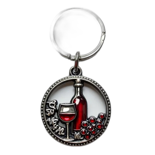 jewelry, silver, keychain, circular, design, featuring, wine, bottle transparent PNG cut-out