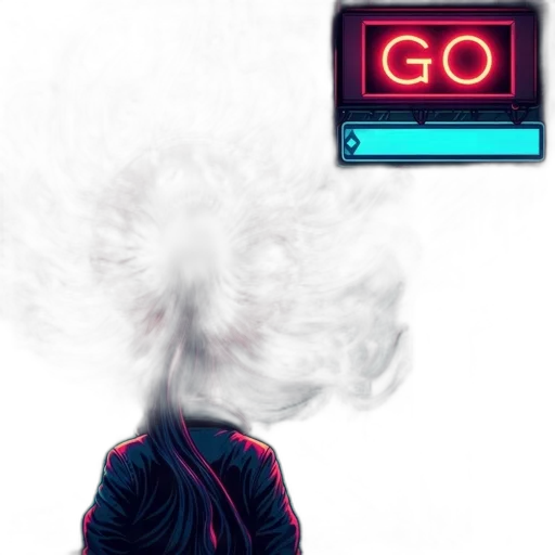 hair, robot, mask, jacket, concept art, cyberpunk, vaporwave, pixel art transparent PNG cut-out