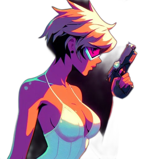 robot, staff, weapon, dress, cyberpunk, concept art, pixel art, vaporwave transparent PNG cut-out