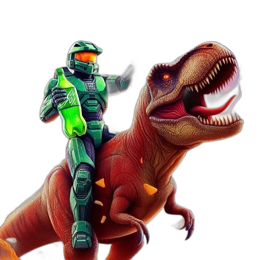 concept art, 3d render, armored, soldier, rides, dinosaur, amidst, surreal transparent PNG cut-out