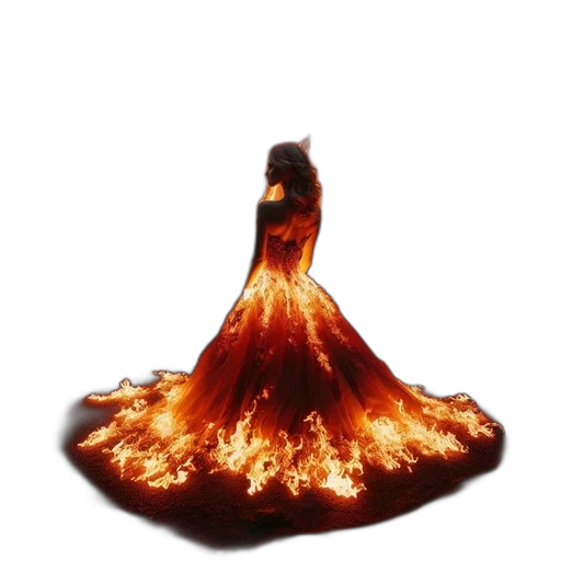 dress, hair, crown, jewelry, 3d render, concept art, photorealistic, fire transparent PNG cut-out