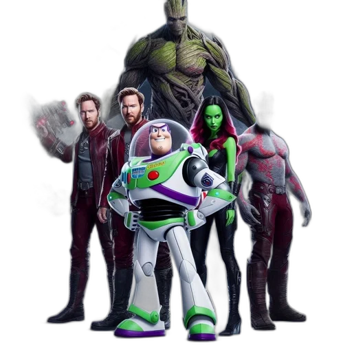 concept art, comic book art, 3d render, fantasy art, outer space, groot, toy, story transparent PNG cut-out