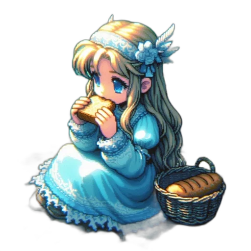 food, dress, crown, staff, pixel art, watercolor, concept art, anime transparent PNG cut-out
