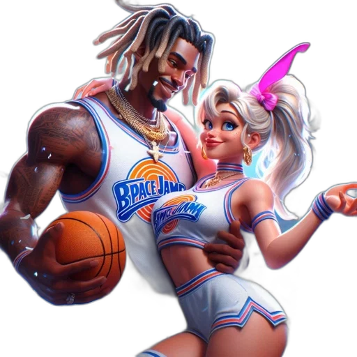 concept art, fantasy art, pixel art, cartoon, two, space, jam, characters transparent PNG cut-out