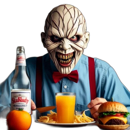 food, mask, face, creature, concept art, photorealistic, 3d render, man transparent PNG cut-out