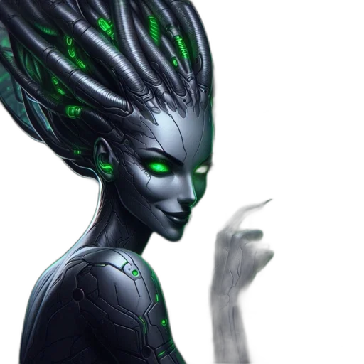 creature, staff, concept art, fantasy art, comic book art, pixel art, outer space, green transparent PNG cut-out