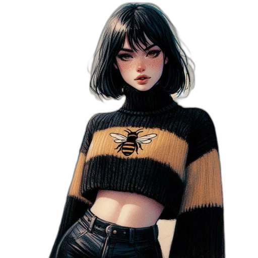 jacket, hair, robot, creature, comic book art, concept art, fantasy art, pixel art transparent PNG cut-out