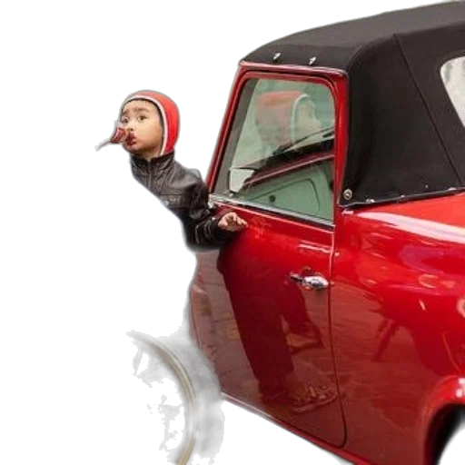 car, 3d render, photorealistic, concept art, child, red, hat, black transparent PNG cut-out