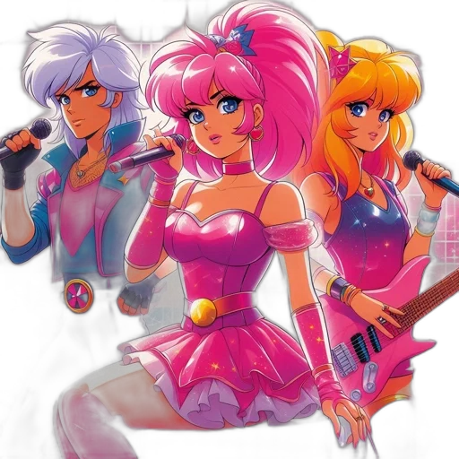 staff, concept art, anime, vaporwave, cartoon, neon, three, animated transparent PNG cut-out