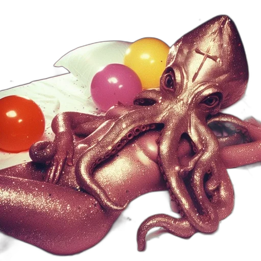crown, food, shoes, creature, 3d render, photorealistic, underwater, octopus-headed transparent PNG cut-out