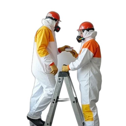 staff, jacket, furniture, two, workers, white, hazmat, suits transparent PNG cut-out
