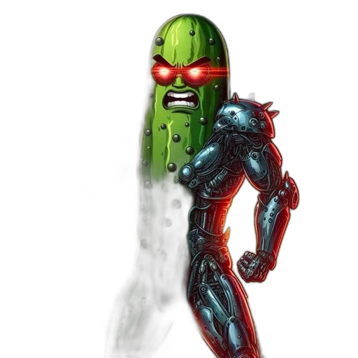 robot, creature, weapon, concept art, pixel art, comic book art, 3d render, green transparent PNG cut-out