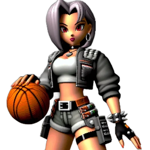 3d render, concept art, pixel art, animated, woman, distinctive, features, sporty transparent PNG cut-out
