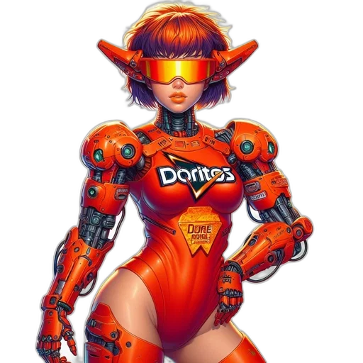 robot, dress, concept art, comic book art, fantasy art, cyberpunk, woman, red transparent PNG cut-out