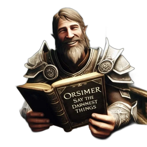 fantasy art, concept art, 3d render, bearded, figure, armor, sits, library transparent PNG cut-out