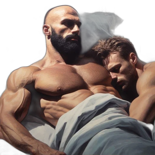 photorealistic, oil painting, concept art, watercolor, fire, fog, two, shirtless transparent PNG cut-out