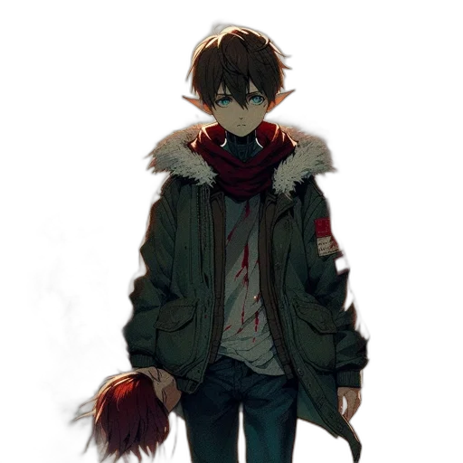 jacket, creature, mask, animal, concept art, watercolor, pixel art, anime transparent PNG cut-out