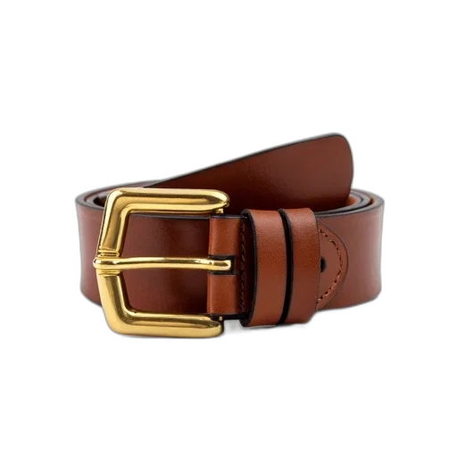 jewelry, 3d render, brown, leather, belt, gold, buckle, displayed transparent PNG cut-out