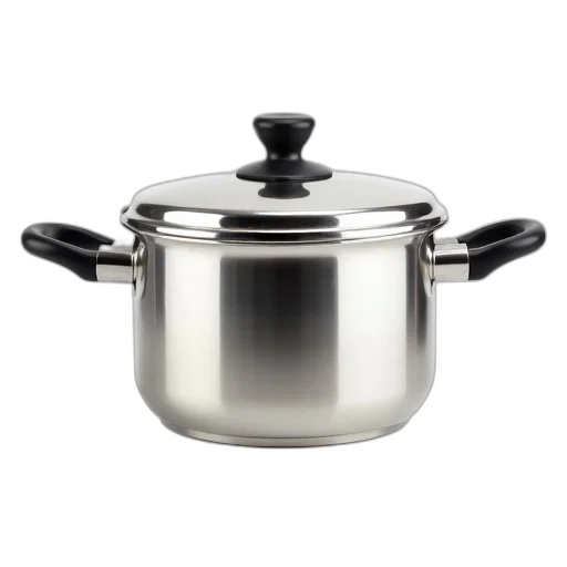 food, shiny, new-looking, stainless, steel, pot, black, handle transparent PNG cut-out
