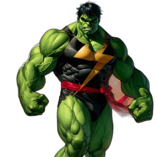 comic book art, concept art, 3d render, photorealistic, muscular, green-skinned, superhero, lightning transparent PNG cut-out