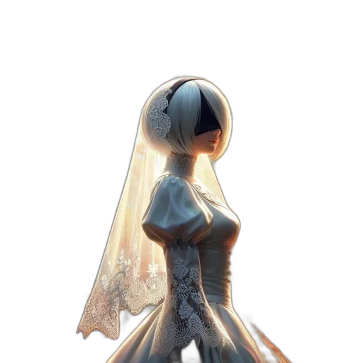 dress, robot, crown, mask, concept art, watercolor, fantasy art, 3d render transparent PNG cut-out