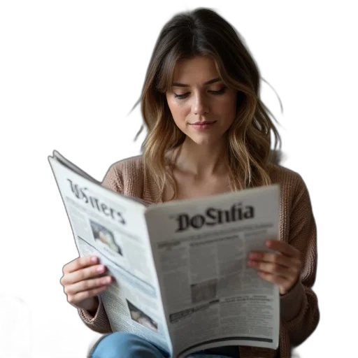 staff, jacket, woman, newspaper transparent PNG cut-out