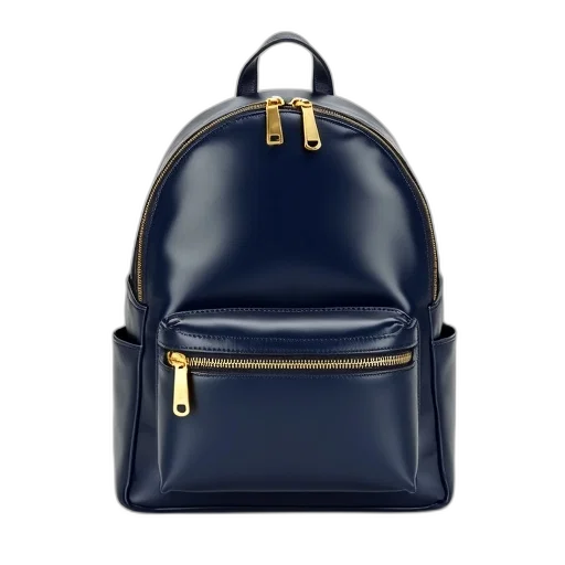 dark, navy, blue, leather, backpack, shiny, finish, gold transparent PNG cut-out