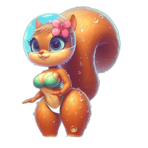 creature, staff, concept art, fantasy art, watercolor, 3d render, cartoon, squirrel transparent PNG cut-out