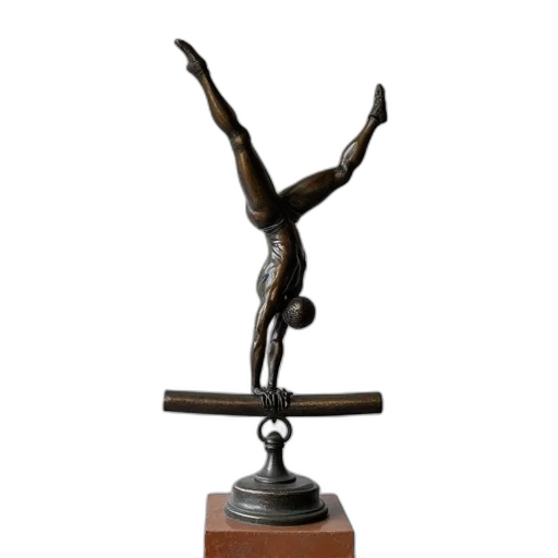 staff, 3d render, photorealistic, bronze, statue, gymnast, performing, handstand transparent PNG cut-out