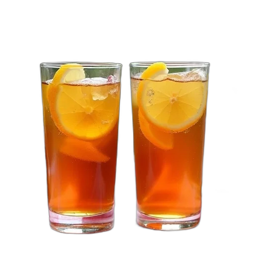 food, 3d render, photorealistic, two, glasses, iced, tea, lemon transparent PNG cut-out