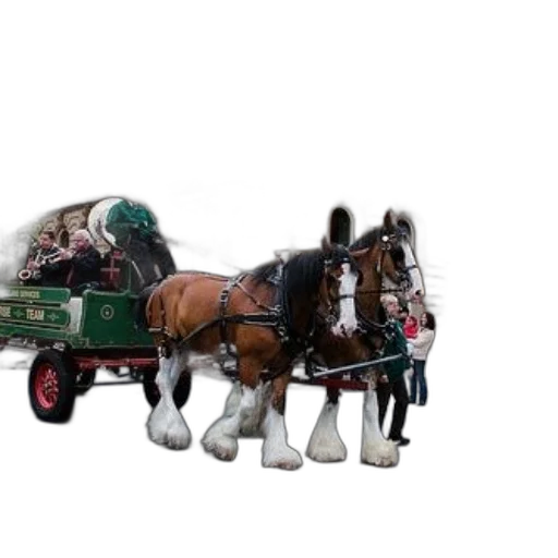 car, 3d render, photorealistic, concept art, horse-drawn, carriage, musicians, board transparent PNG cut-out