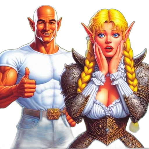 fantasy art, concept art, comic book art, pixel art, two, animated, characters, muscular transparent PNG cut-out