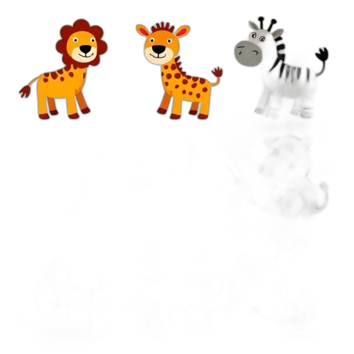 3d render, concept art, collection, colorful, animal, illustrations, arranged, grid transparent PNG cut-out