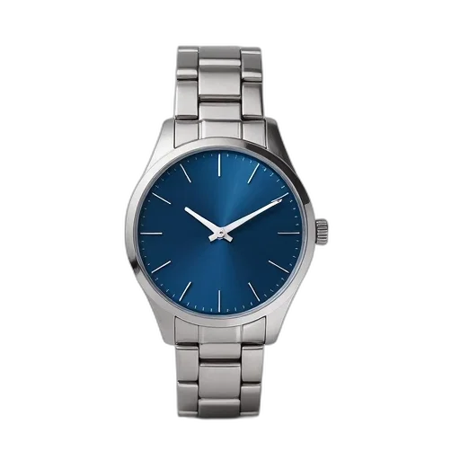 jewelry, blue, silver, wristwatch, dial, white, hands, displayed transparent PNG cut-out