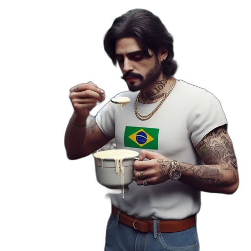 food, pixel art, concept art, photorealistic, comic book art, tattooed, man, brazilian transparent PNG cut-out